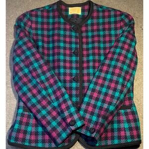 VTG PENDLETON Jacket Womens SZ 12 100% VIRGIN WOOL Plaid USA Purple‎ Teal Mills